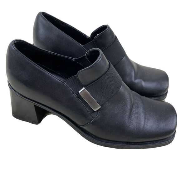 Gino Ventori Womens 36 EU 6 US Black Leather Block Heel Square Toe Slip On Shoes - Picture 1 of 9